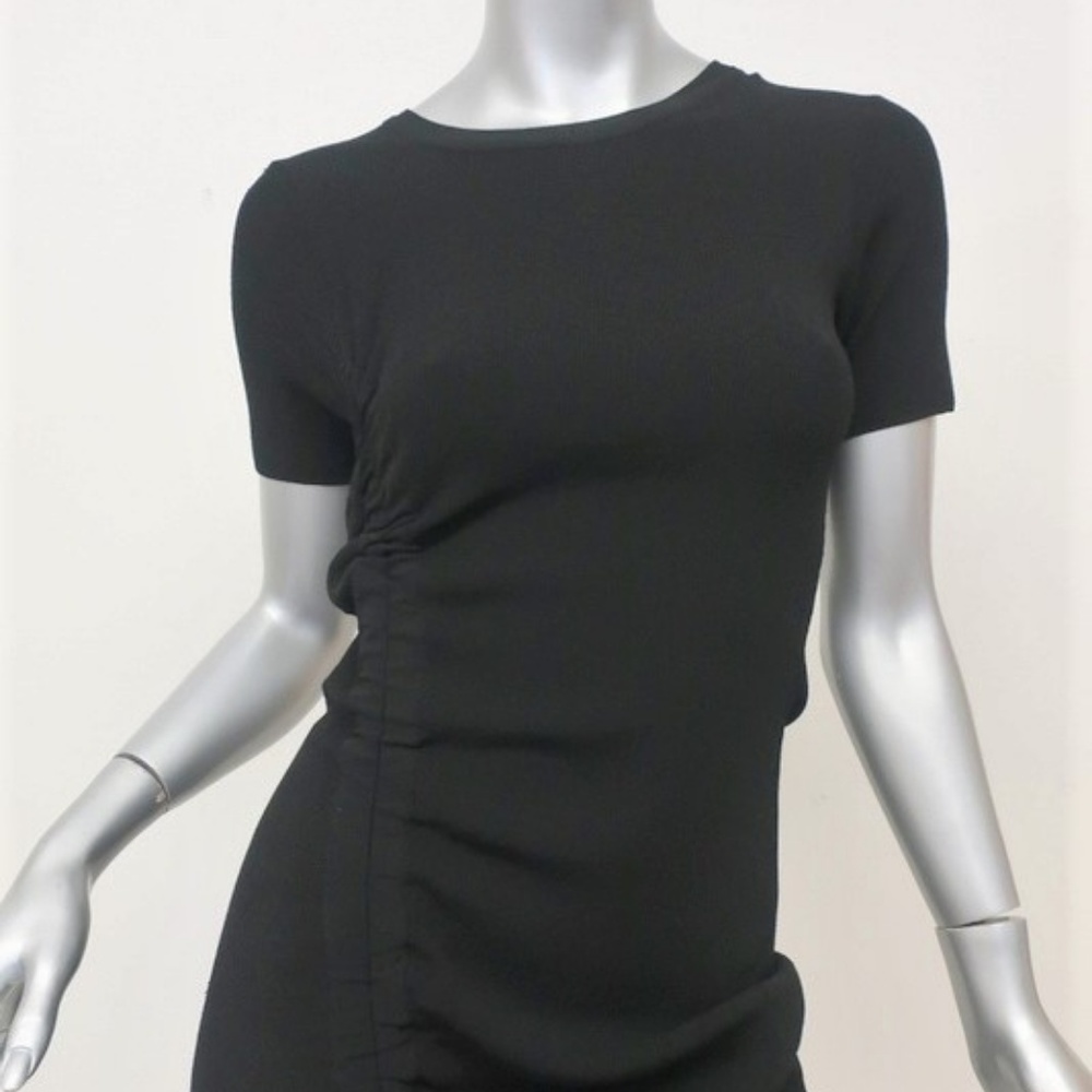 Milly Ruched Midi Dress Black Stretch Knit - Picture 2 of 7